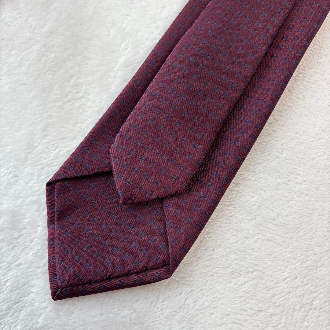 ほぼ未使用✨HERMES エルメス　ネクタイ　高級シルク　H柄 総柄　パープル系