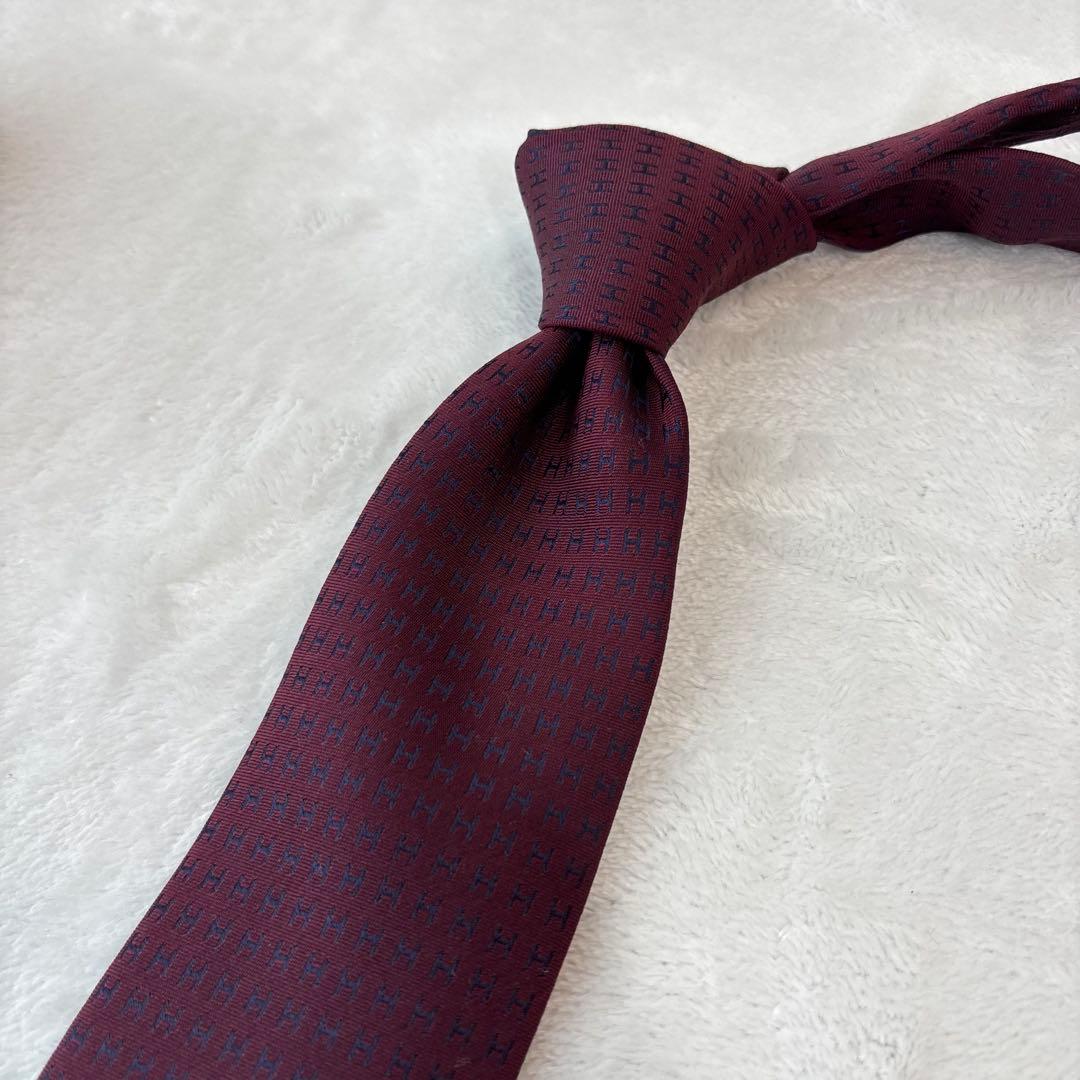 ほぼ未使用✨HERMES エルメス　ネクタイ　高級シルク　H柄 総柄　パープル系
