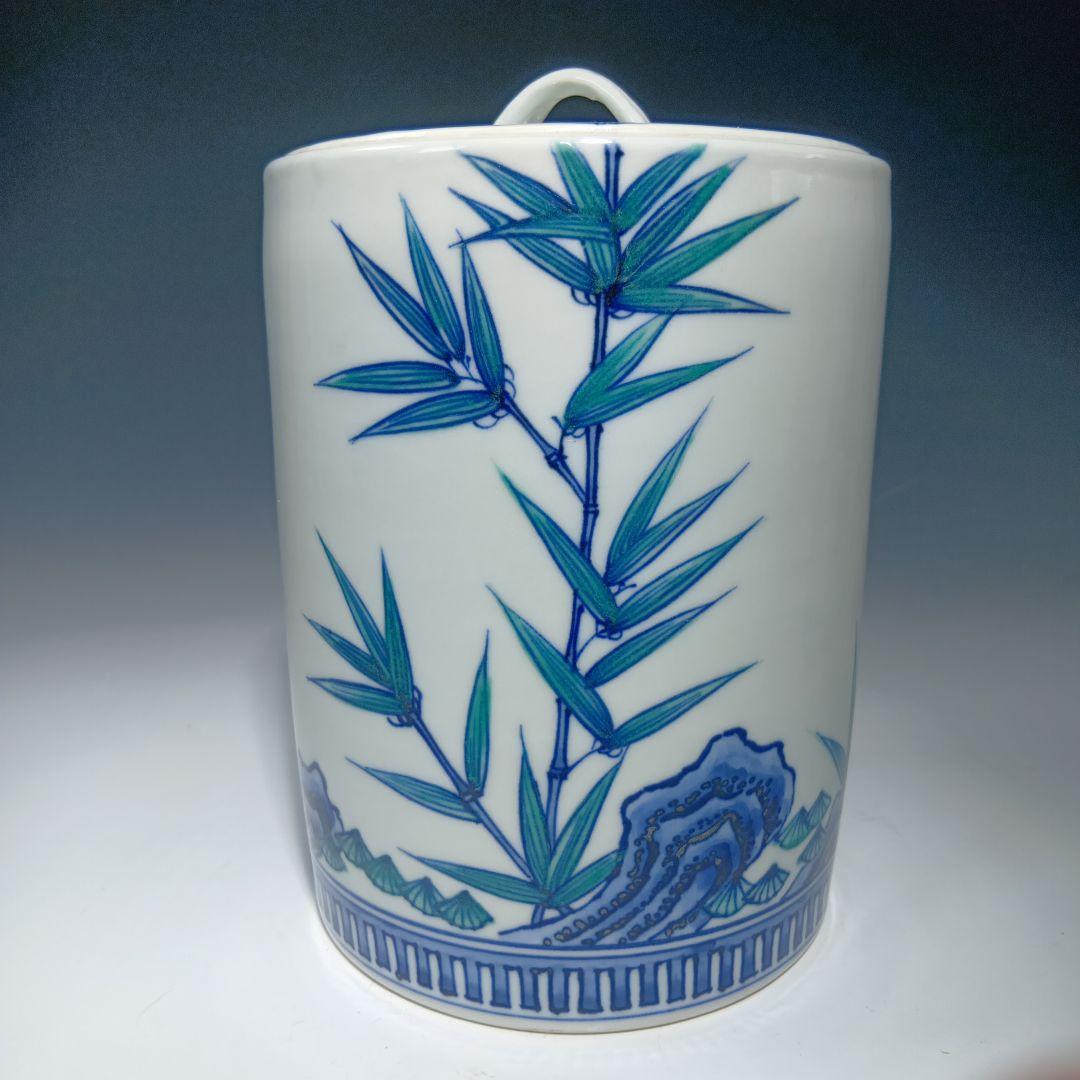 茶道具　(平安)静山作　染付水指　共箱