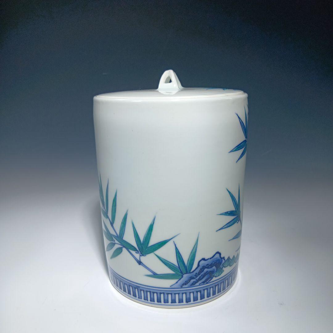 茶道具　(平安)静山作　染付水指　共箱