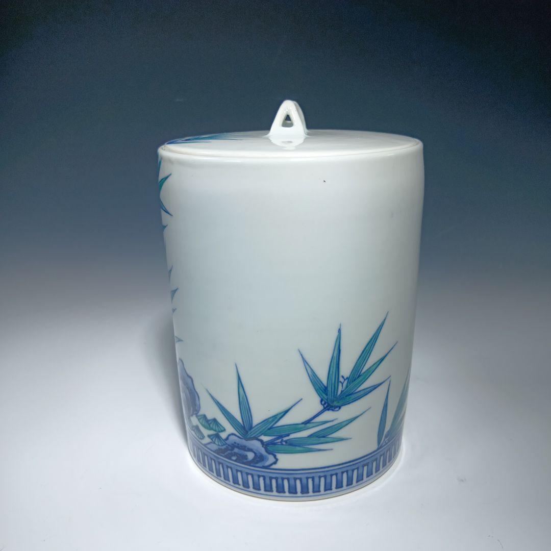 茶道具　(平安)静山作　染付水指　共箱