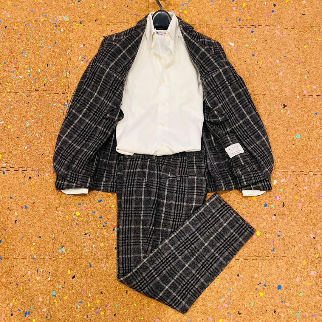 EDIFICE セットアップ パイル地 グレーチェック 165㌢-170㌢+5㌢