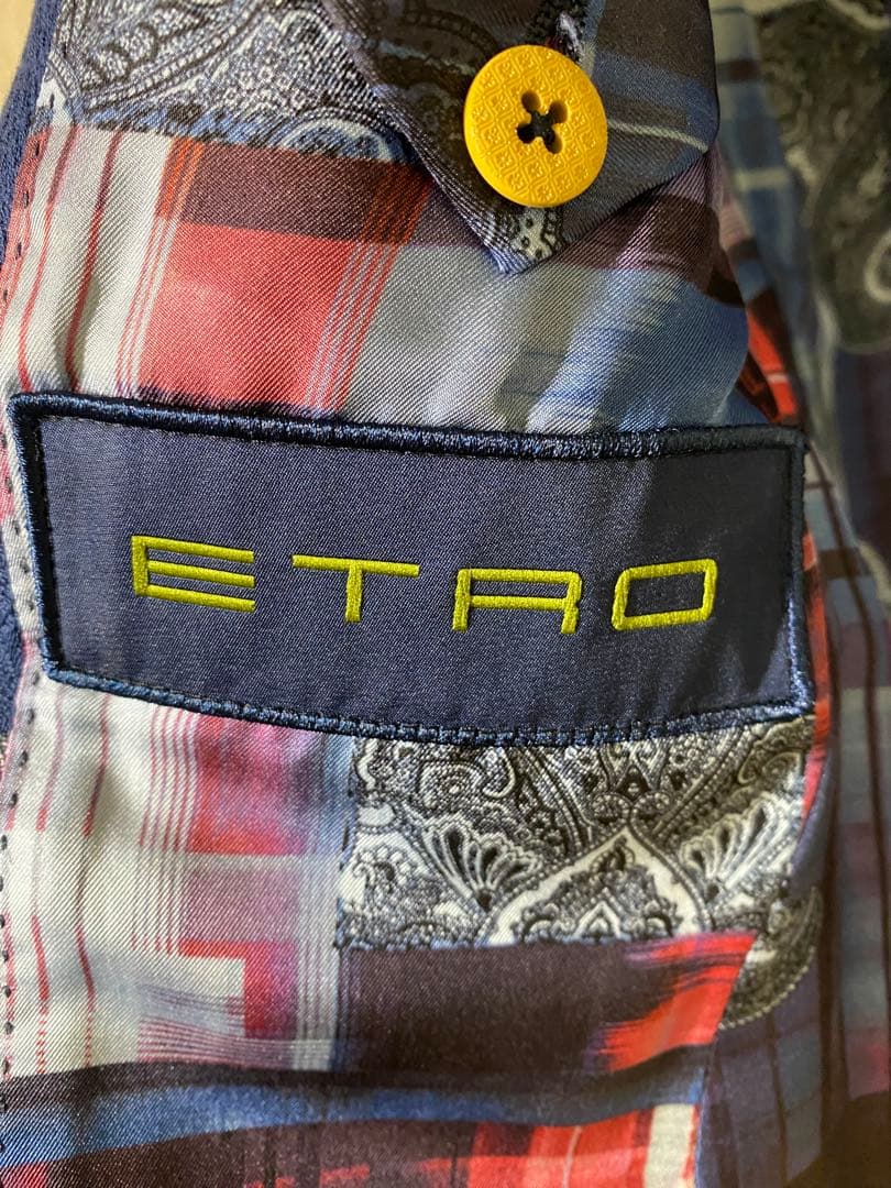ETRO ネイビー ジャケット 48 光沢有 裏地シルク100%