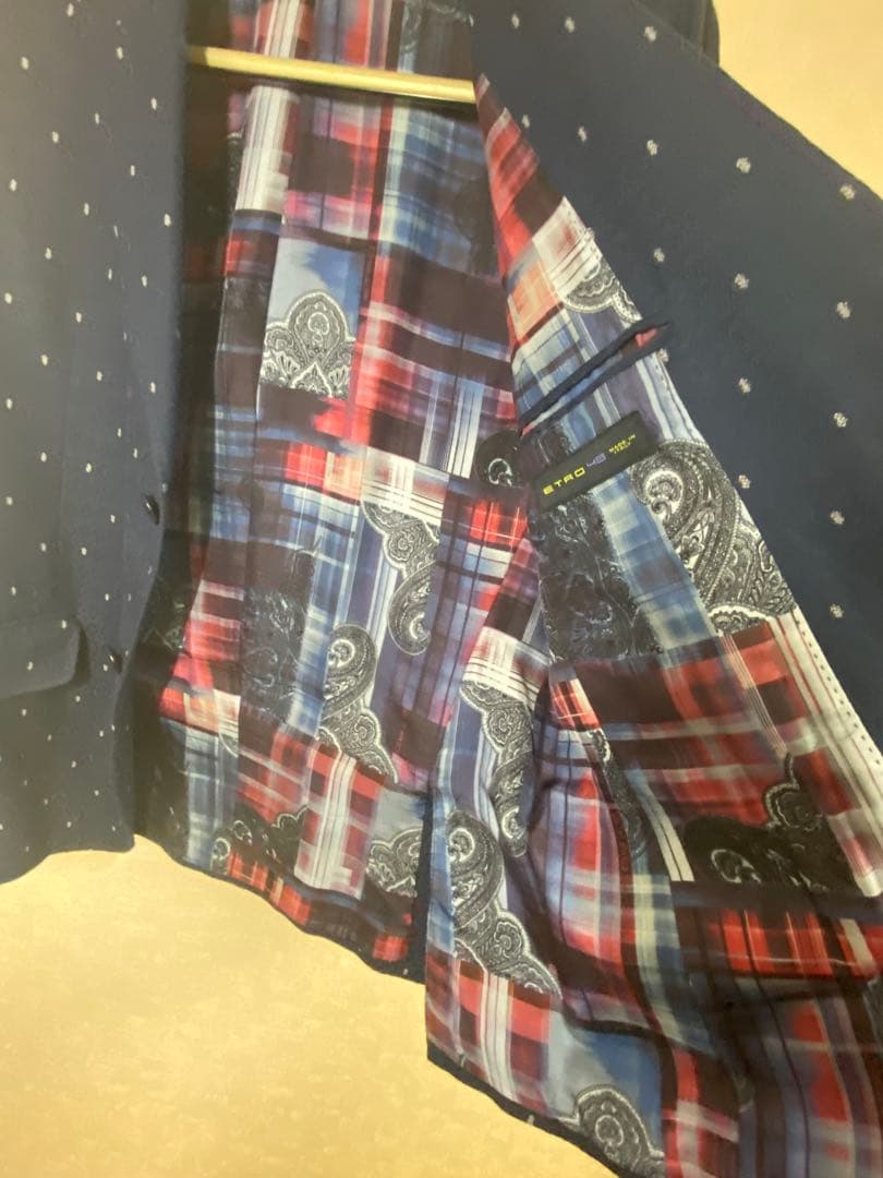 ETRO ネイビー ジャケット 48 光沢有 裏地シルク100%