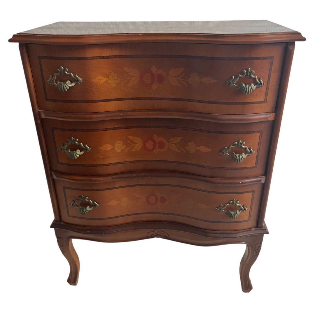 ✨イタリア製 アンティーク調 象嵌 3段コンソールチェスト 猫脚 洋箪笥 収納✨