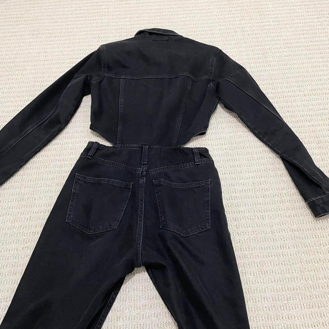 ZARA ジャンプスーツ 黒 長袖 デニム つなぎ
