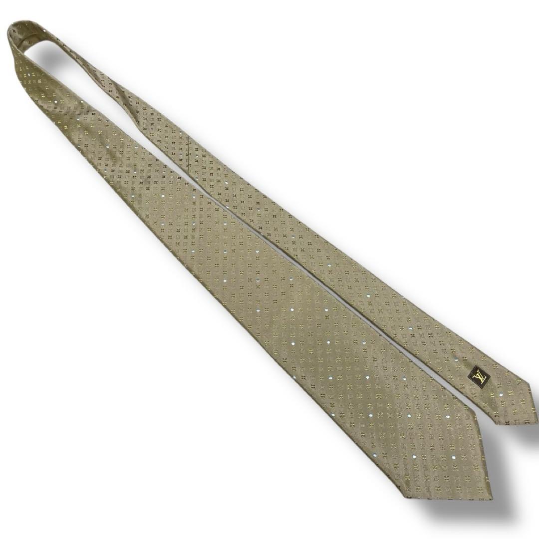 【美品】　ルイヴィトン　モノグラム総柄ネクタイ　シルク100%シャンパンゴールド