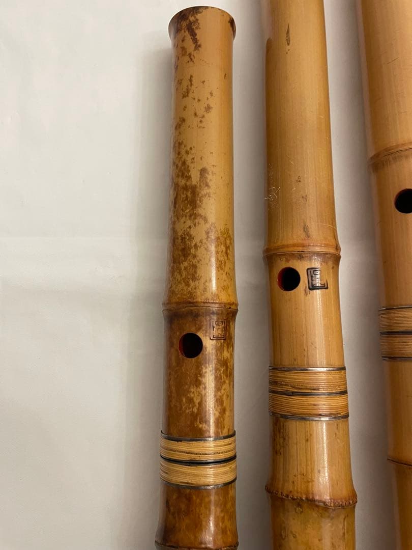 ❷超希少 尺八 昌山4本 銘なし1本 5本まとめ売り ケース付き 和楽器