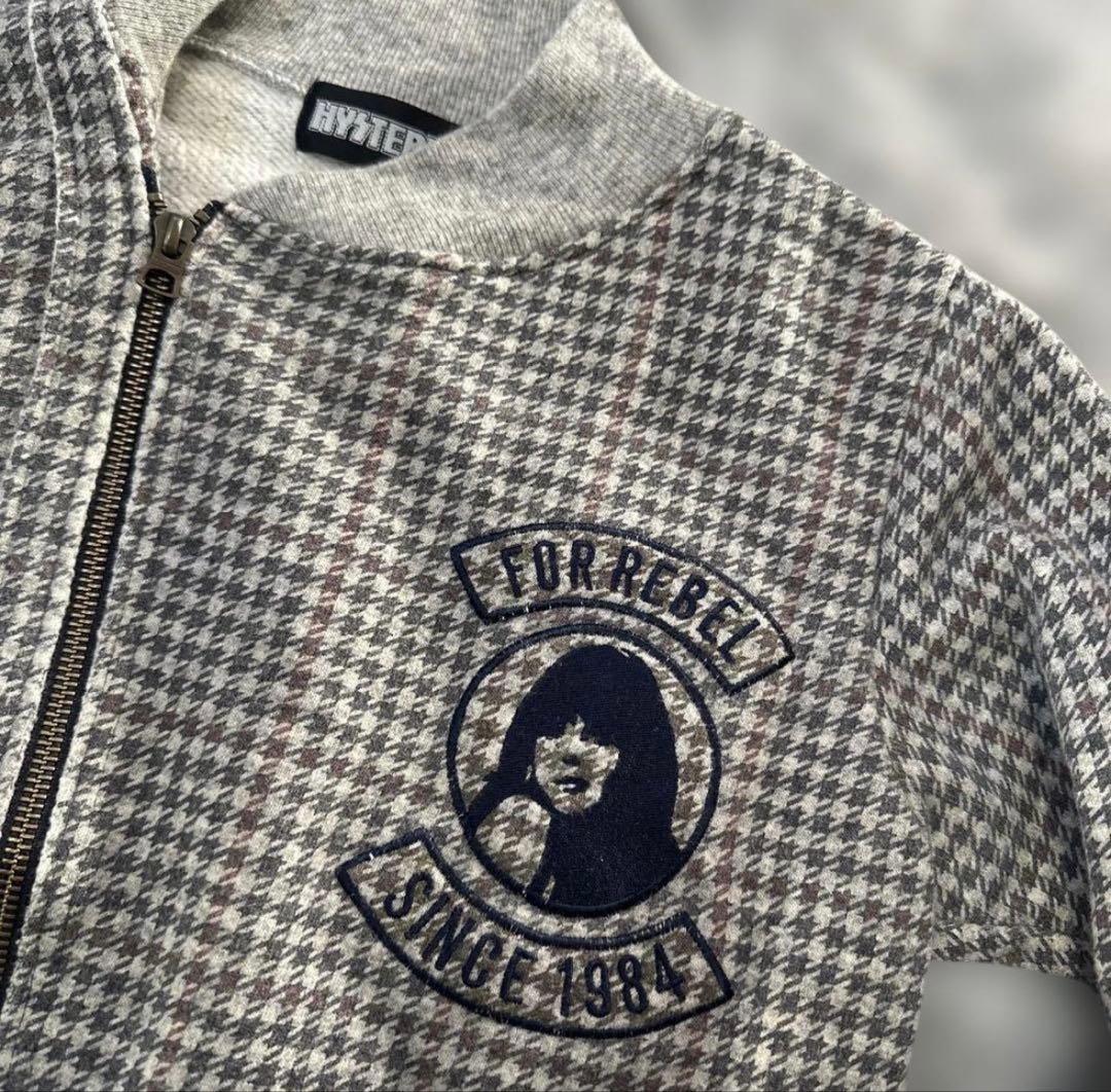 【希少】ヒステリックグラマー90sロゴジップ格子柄刺繍ライダース切りっぱなし