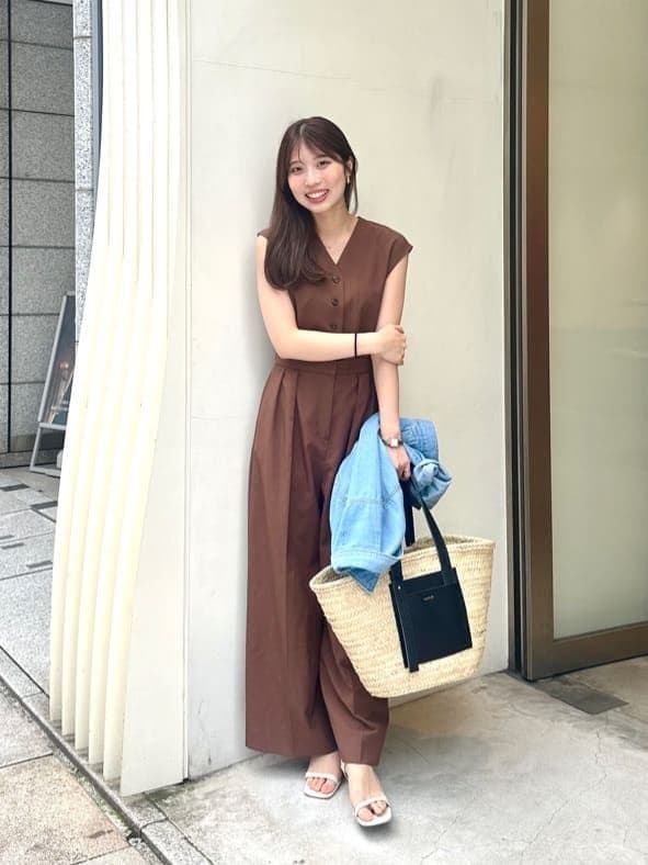 極美品　ルーニィ♥麻調コンビネゾン　ブラウン　38　ホームクリーニング可能