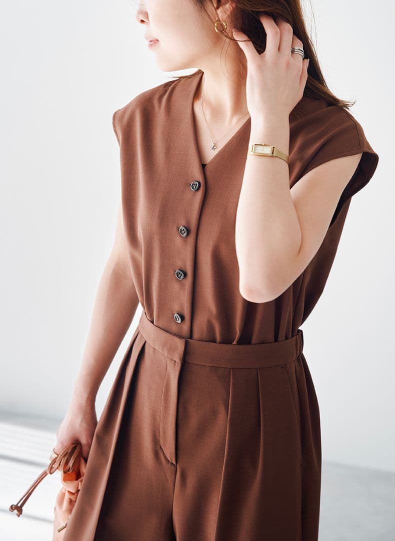 極美品　ルーニィ♥麻調コンビネゾン　ブラウン　38　ホームクリーニング可能