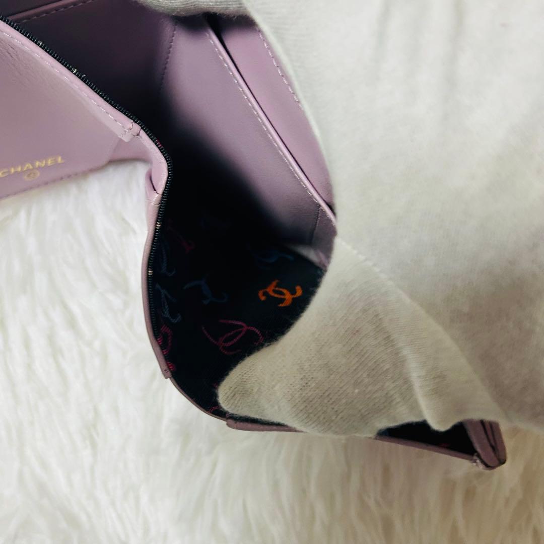CHANEL シャネル レザー ミニウォレット 三つ折り財布 ピンク