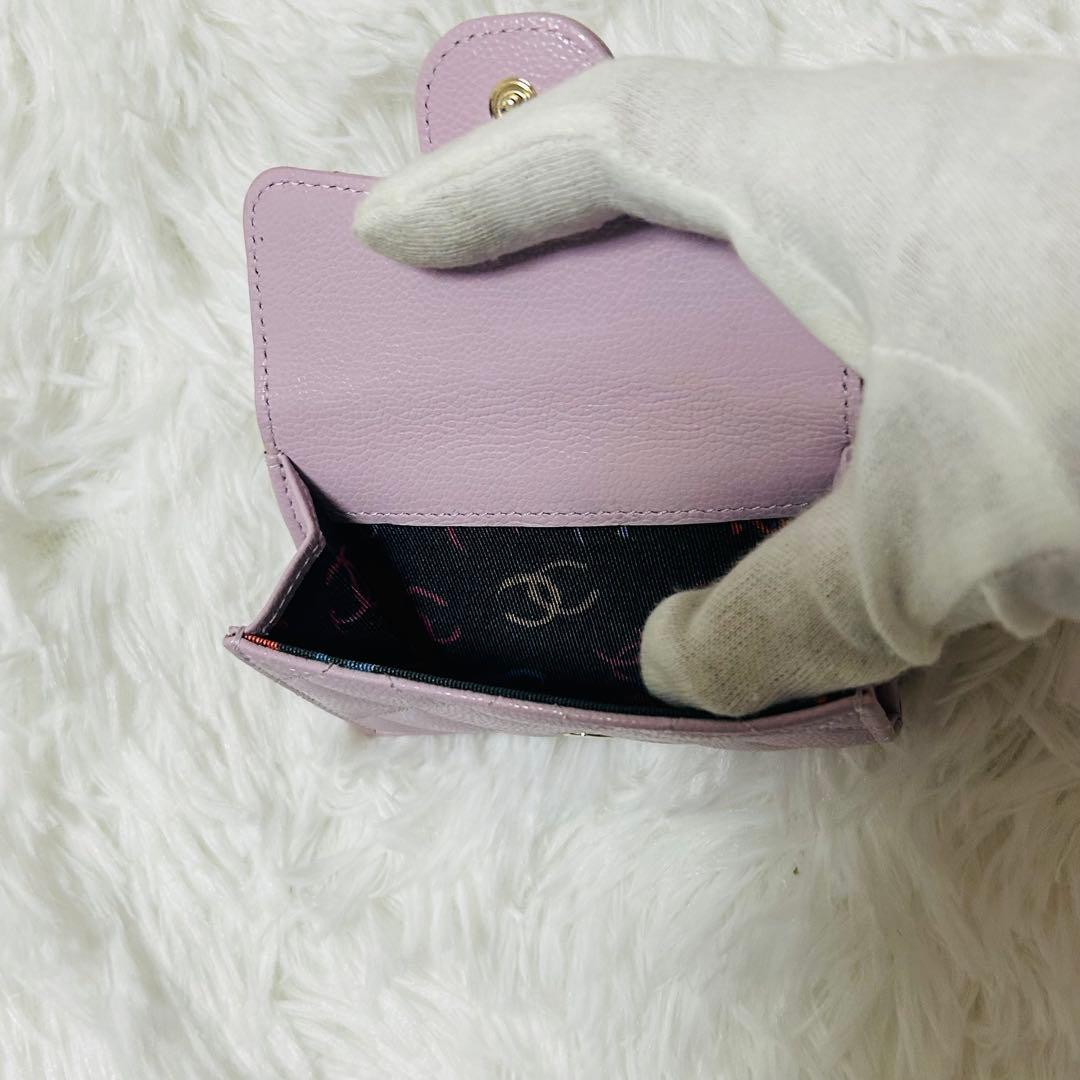 CHANEL シャネル レザー ミニウォレット 三つ折り財布 ピンク