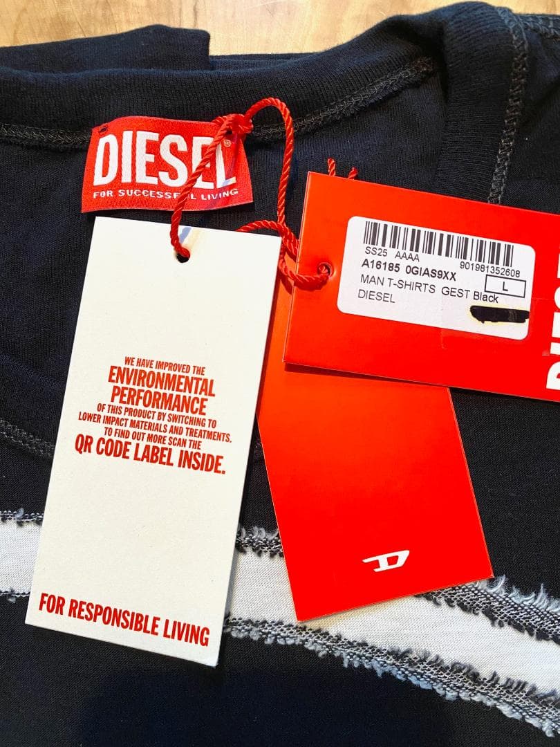 25SS【新品】DIESELディーゼル ロゴＴシャツ 半袖 ブラックＬ