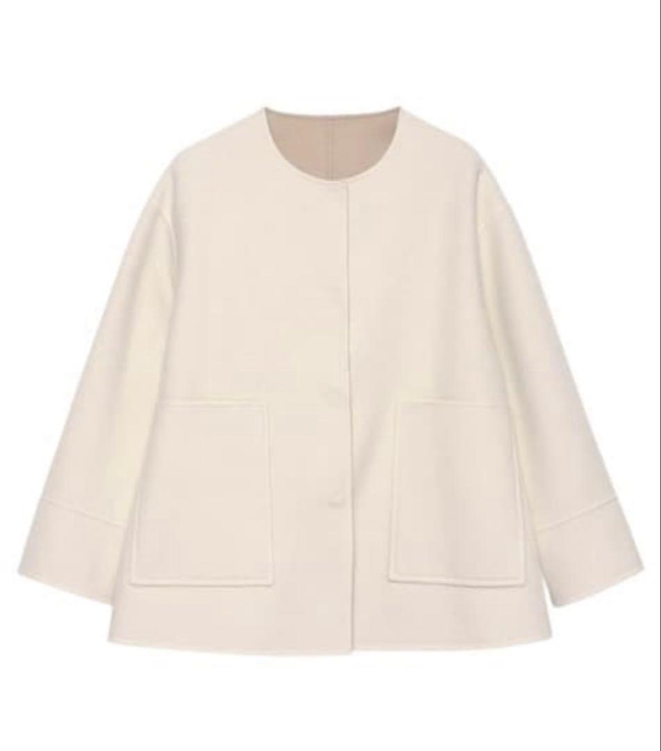 く*み様 anuans バイカラーショートリバーコート　ECRU エクリュ