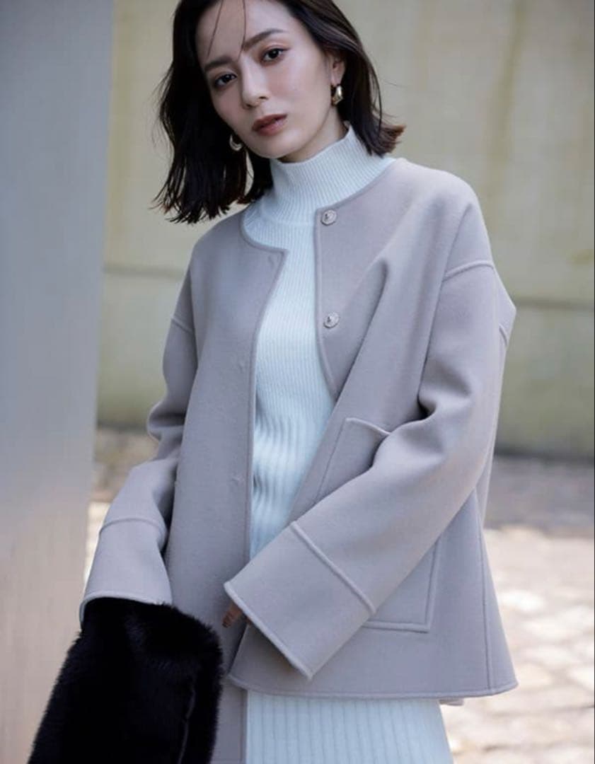 く*み様 anuans バイカラーショートリバーコート　ECRU エクリュ