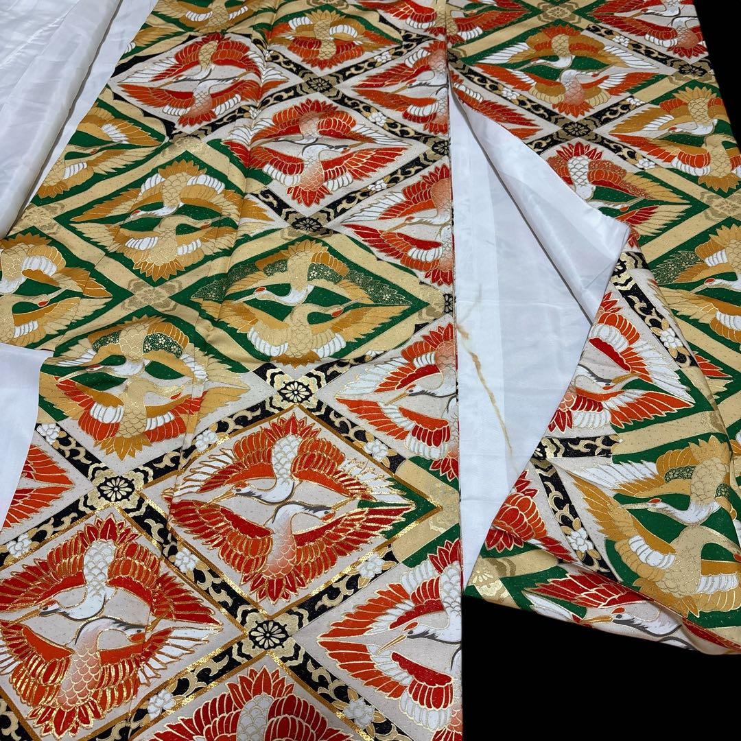(う3)雅宴向鶴✨豪華絢爛な光を放つ金彩や格子模様のアンティーク振袖㊗️④点セット