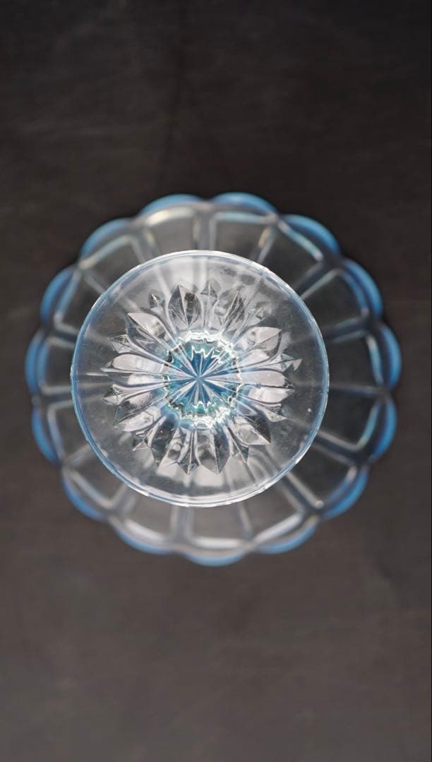 廣田ガラス アンティーク 雪の花 ミニアイスクリーム ブルー 5脚セット