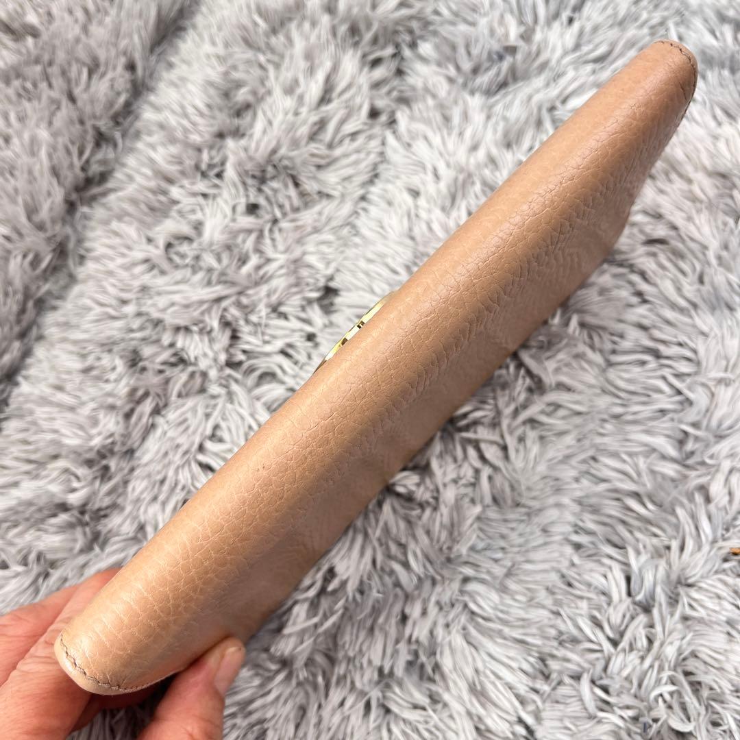 美品✨GUCCI インターロッキング　シボレザー　長財布　ベージュ　レディース