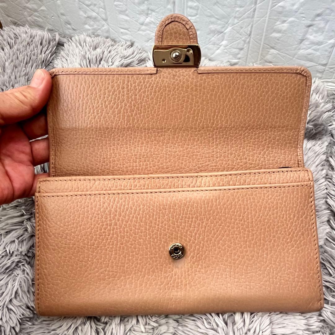 美品✨GUCCI インターロッキング　シボレザー　長財布　ベージュ　レディース
