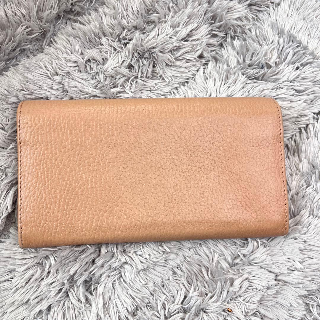 美品✨GUCCI インターロッキング　シボレザー　長財布　ベージュ　レディース