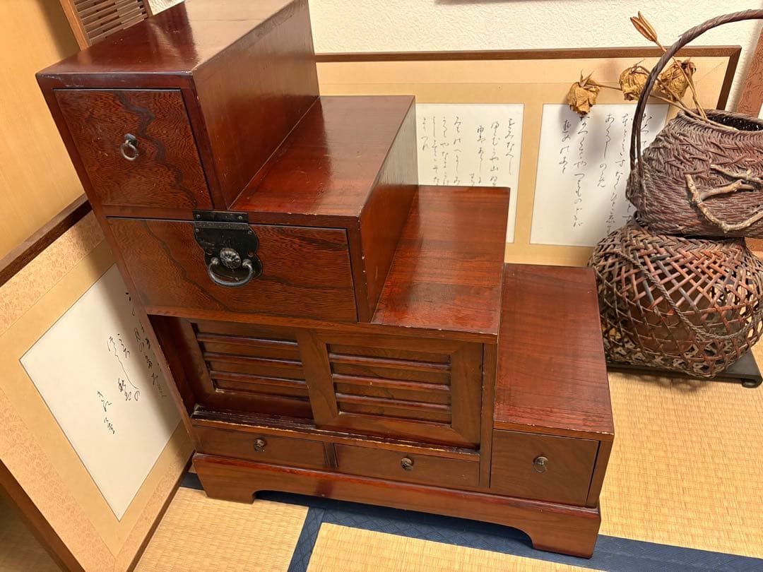 【民芸調】階段和箪笥/4段/右下がり