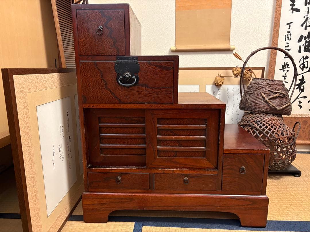 【民芸調】階段和箪笥/4段/右下がり
