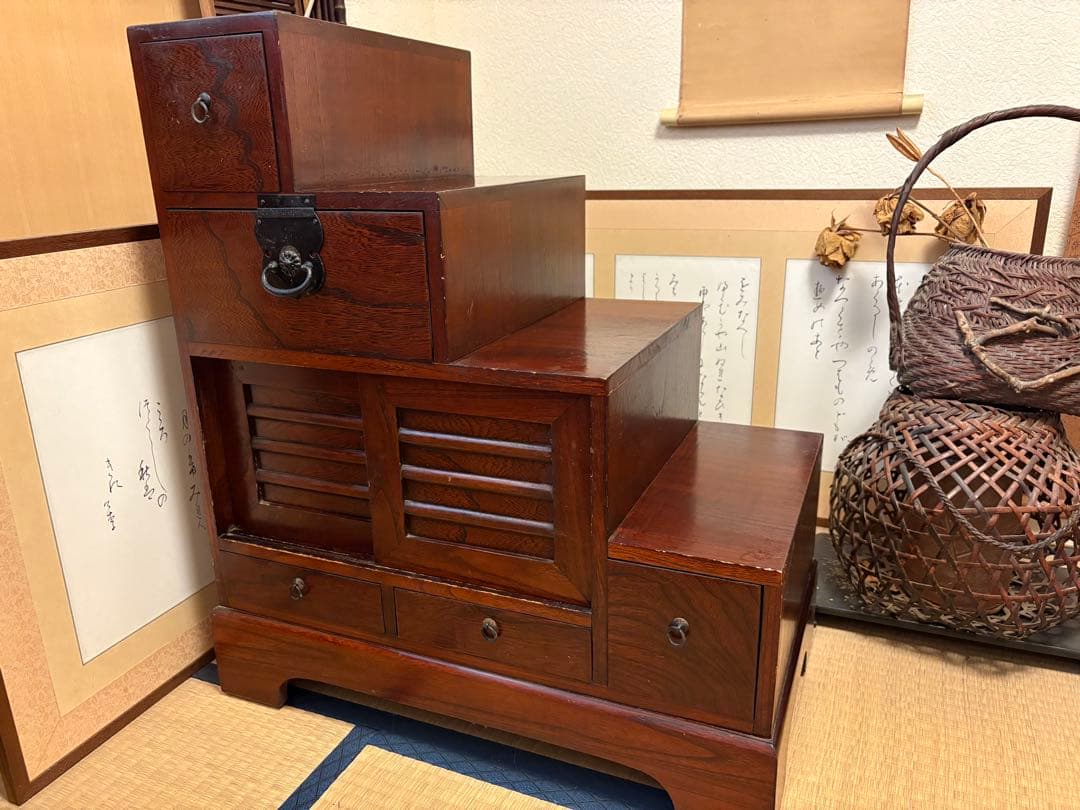 【民芸調】階段和箪笥/4段/右下がり
