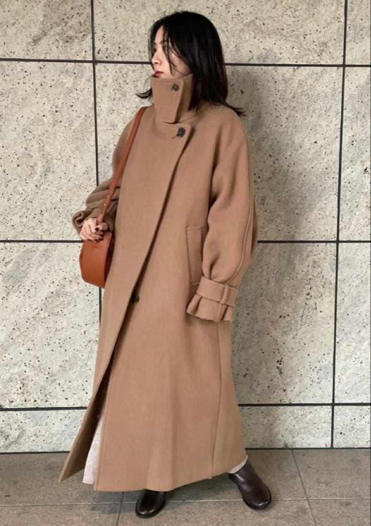 フレイアイディー　ボリュームスリーブウールコート　チェスターコート　キャメル