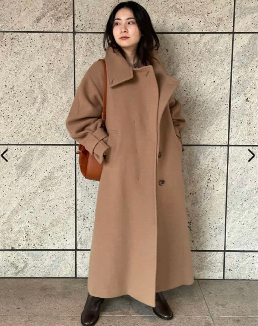 フレイアイディー　ボリュームスリーブウールコート　チェスターコート　キャメル