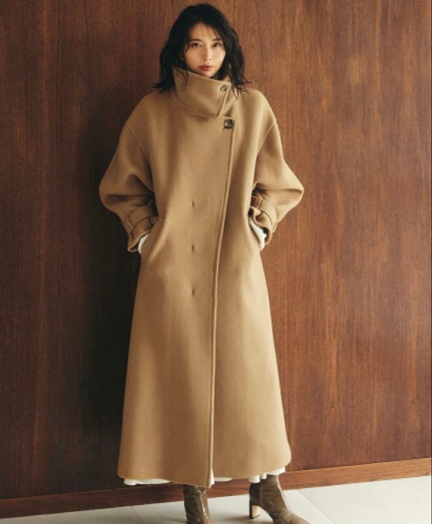 フレイアイディー　ボリュームスリーブウールコート　チェスターコート　キャメル