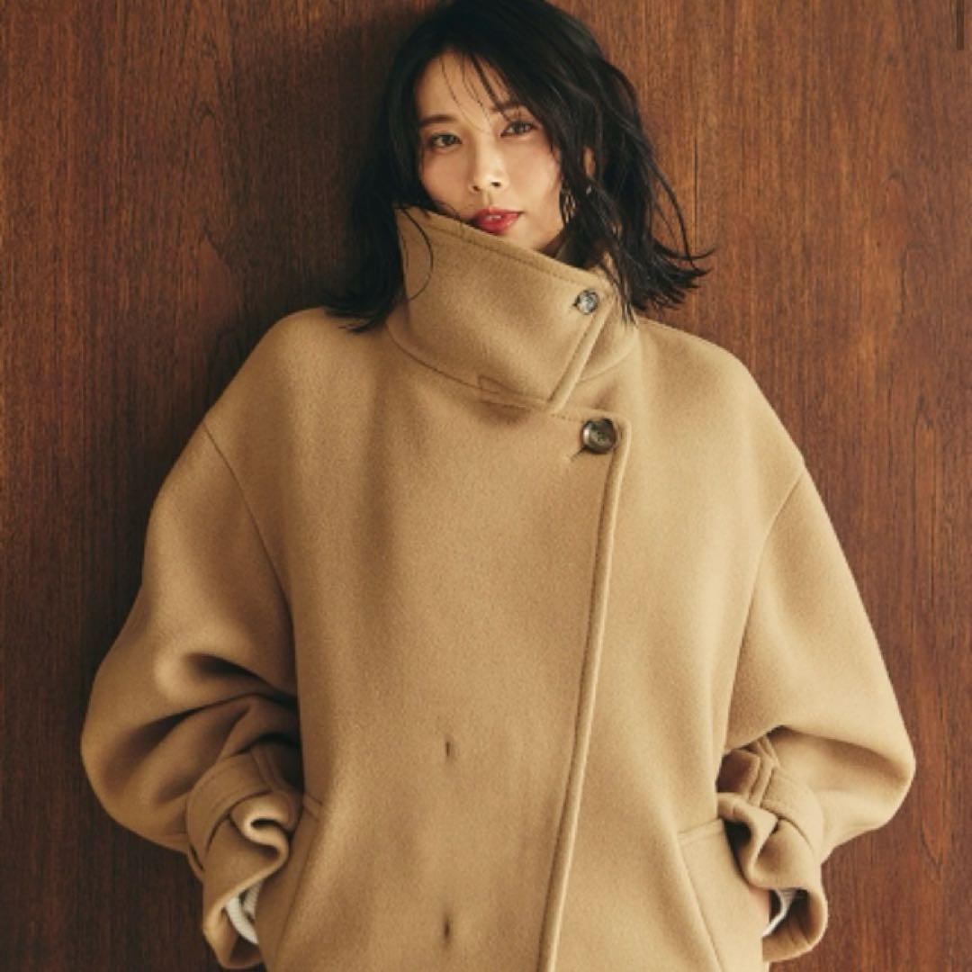 フレイアイディー　ボリュームスリーブウールコート　チェスターコート　キャメル