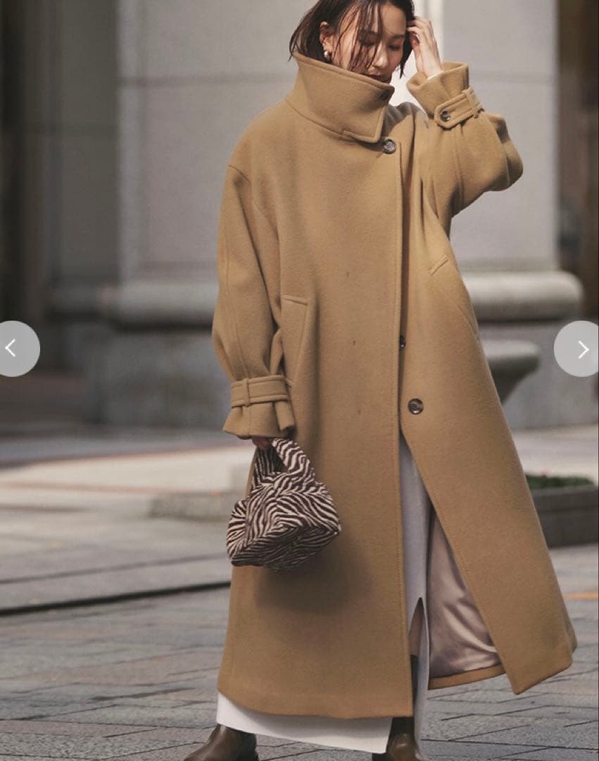 フレイアイディー　ボリュームスリーブウールコート　チェスターコート　キャメル