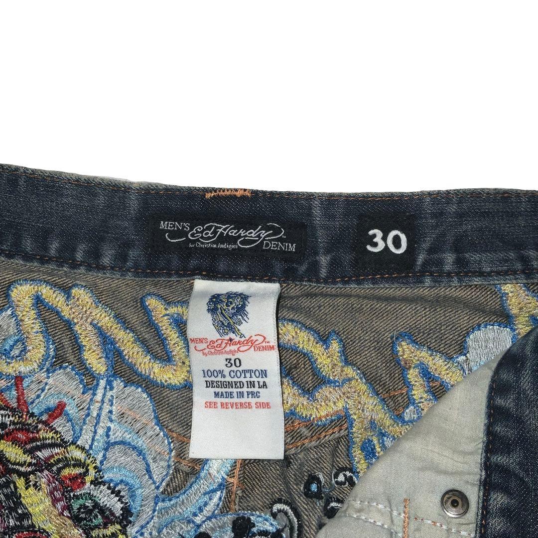 Ed hardy Y2K 刺繍デザイン デニム ハーフパンツ hiphop