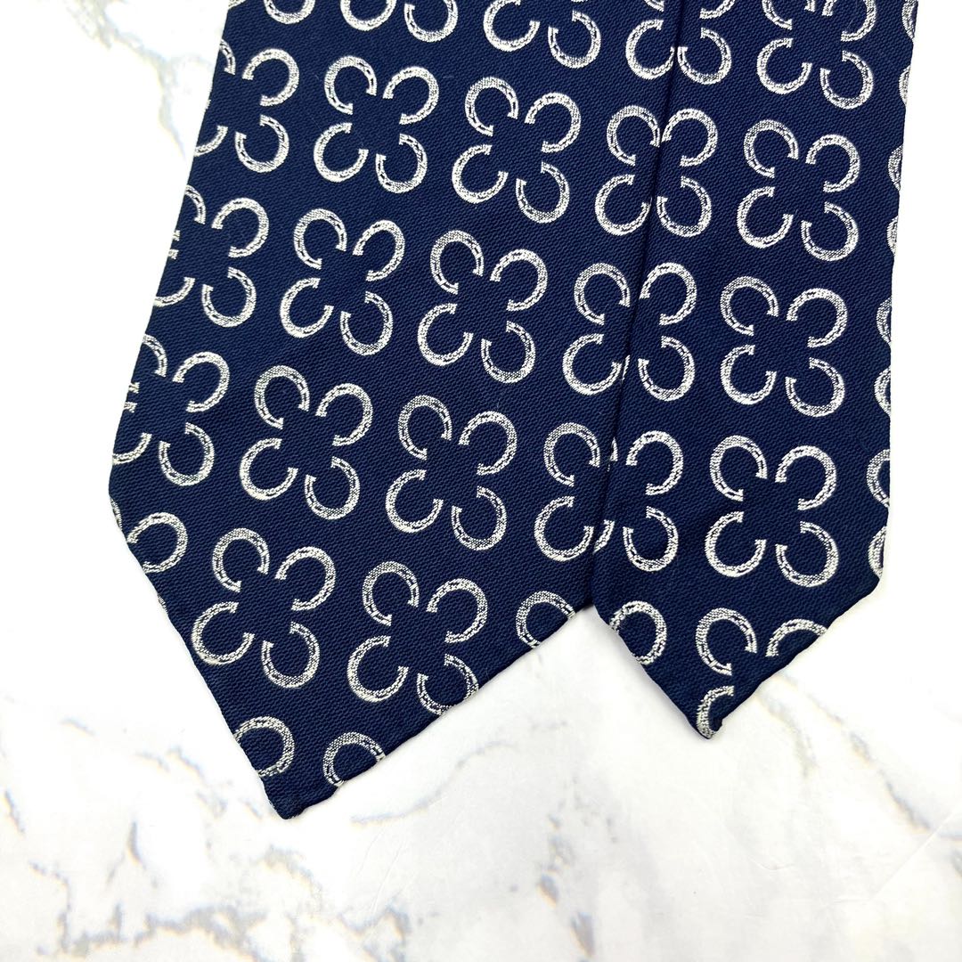 ◆美品◆HERMES エルメス ネクタイ 紺色 ていてつ柄 オシャレ
