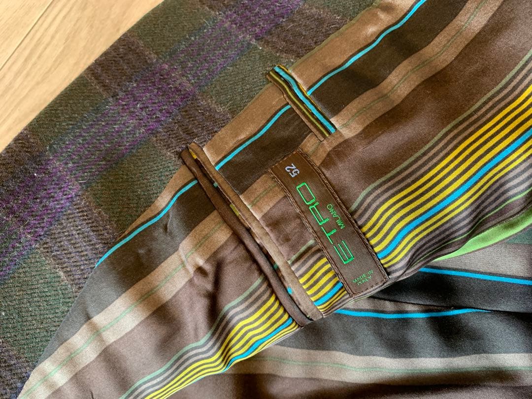 ETRO テーラードジャケット 52 緑・紫のチェック柄