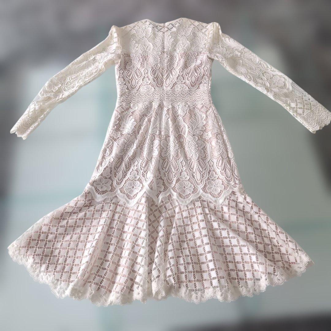 タダシ・ショージ　ホワイト総レース長袖ワンピース