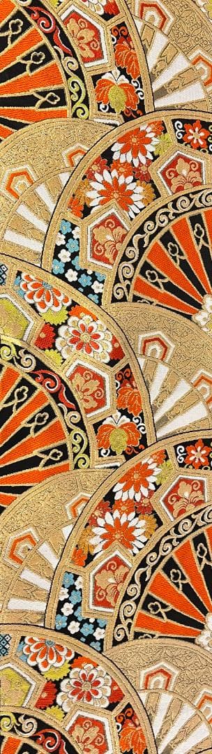 【1点もの】黒地に扇文様の高級帯テーブルランナー