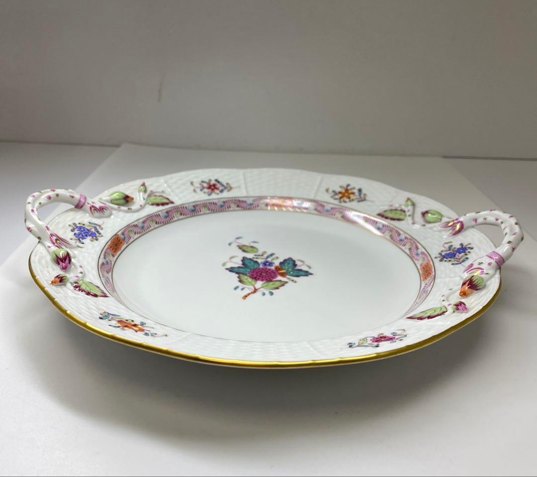 ヘレンド　アポニーフラワー多彩手付プレート　東Y7-0204☆2Fタカチ