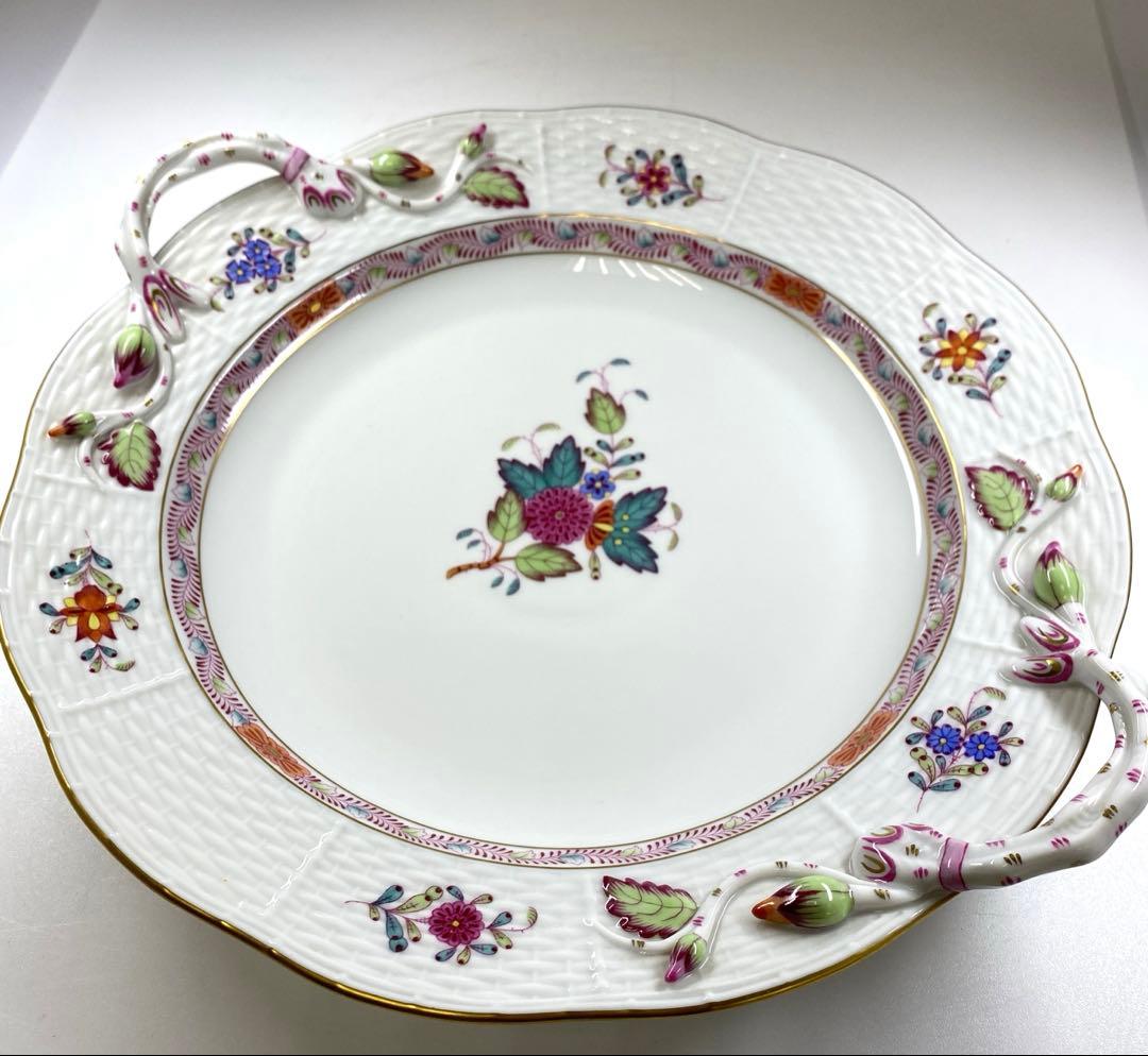ヘレンド　アポニーフラワー多彩手付プレート　東Y7-0204☆2Fタカチ