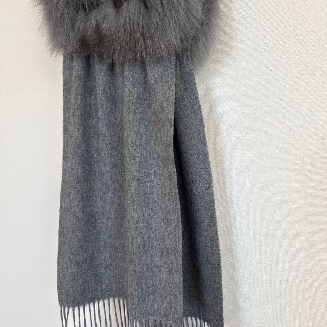 ブルーフォックスファー付きカシミヤ混ウールショール