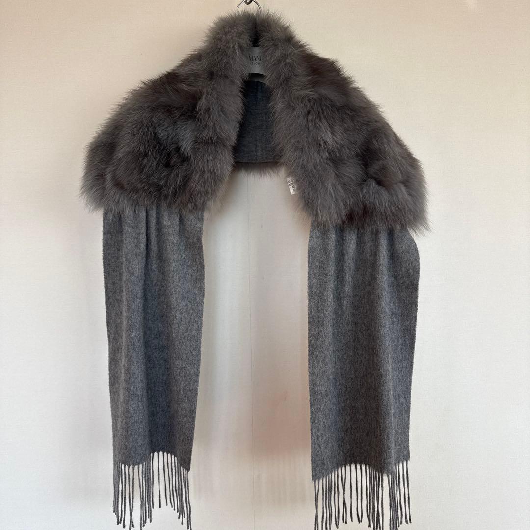 ブルーフォックスファー付きカシミヤ混ウールショール