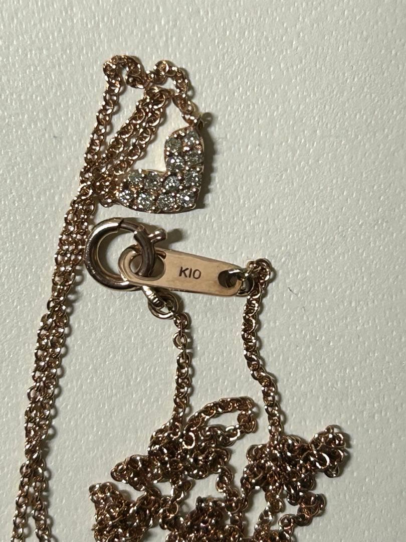 K10PG ダイヤ　ハート　ネックレス