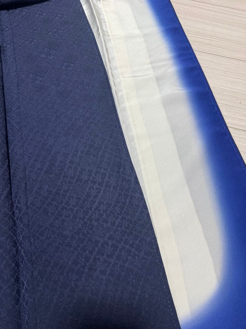 【しつけ付き】紋付色無地　帯セット　紺色　灰色　正絹着物