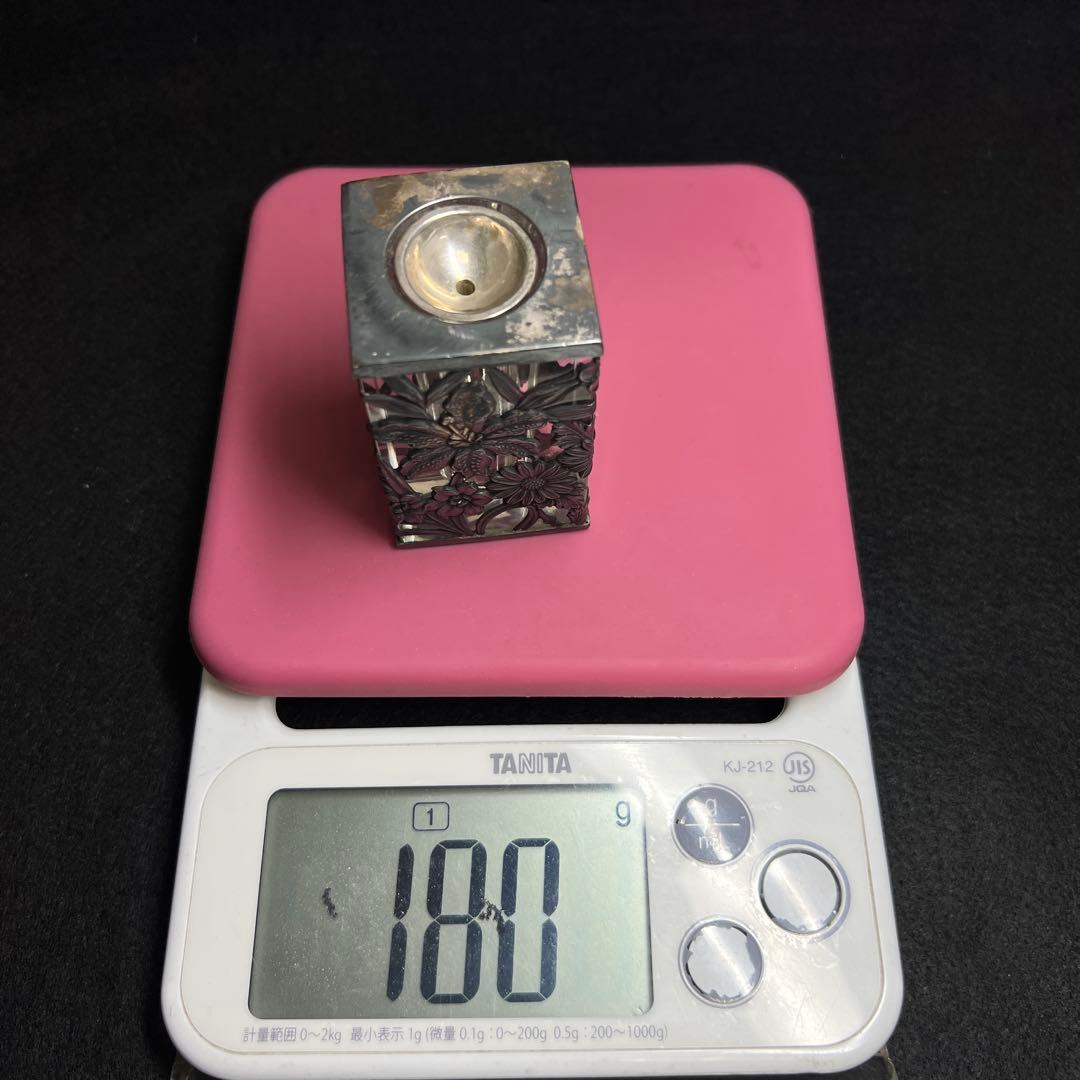 銀製刻印　透彫小花入　180g高さ6㎝　東Y7-1218☆2F