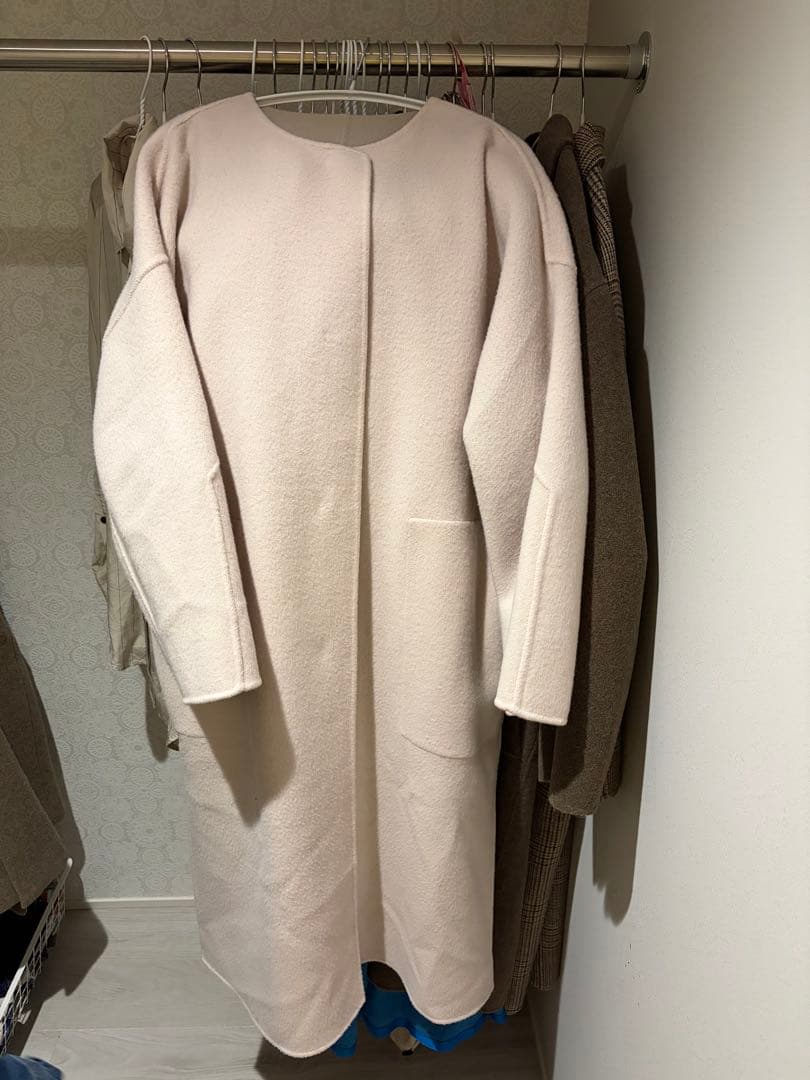 フレイアイディー　ウールカシミアバイカラーリバーコート　ベージュ　ピンク