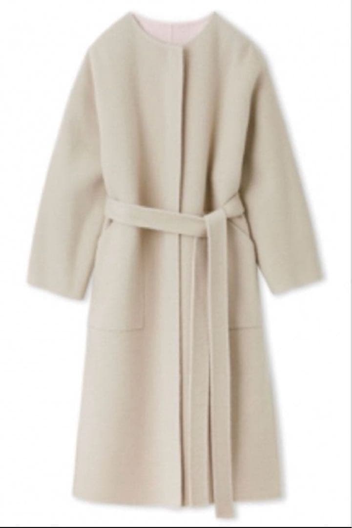 フレイアイディー　ウールカシミアバイカラーリバーコート　ベージュ　ピンク