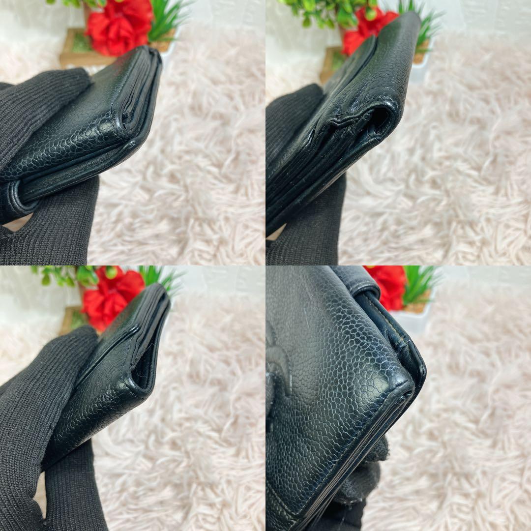 美品 CHANEL 二つ折り財布 ココマーク キャビアスキン レザー Wホック