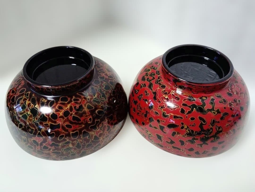 津軽塗　唐塗　呂・赤　夫婦椀