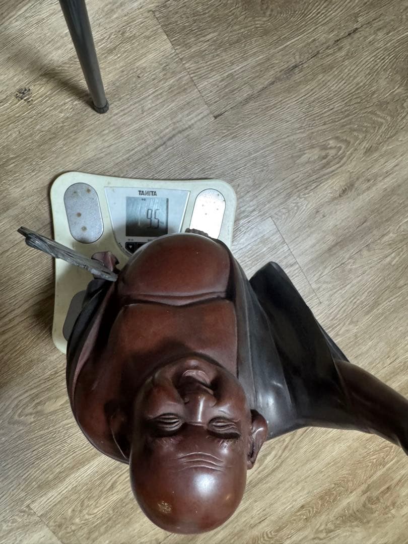 【昭和レトロ・布袋様像】重厚・木彫／銅製 縁起物 約9.5kg